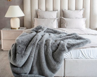 Luxuriöse Kunstpelz Decke - Chinchilla Pelz max Schwer und Kuschelig - Kunstpelz Bettdecke - Kunstpelz Decke - Nerz Kunstpelz Überwurf