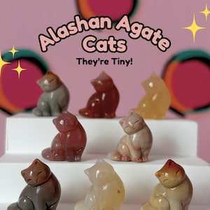 Tiny Alashan Agate Cat Crystal Carvings – Mini Gemstone Animal Figurines