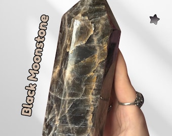 Large Black Moonstone Crystal Tower - Chunky Crystal Point