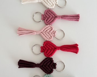 Mini Macrame Heart Keychain | Boho Cotton Tassel Bag Charm | Handmade UK