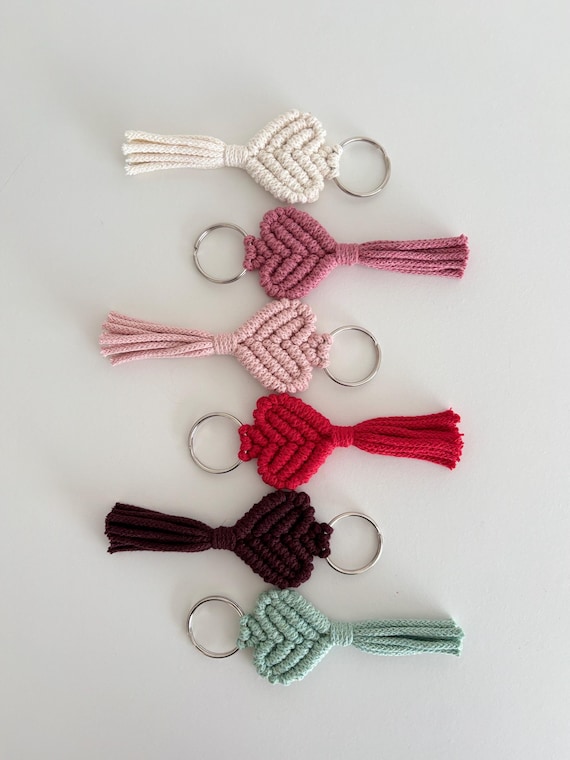 Macrame Heart Keychain | Boho Cotton Tassel Bag Charm, Handmade UK