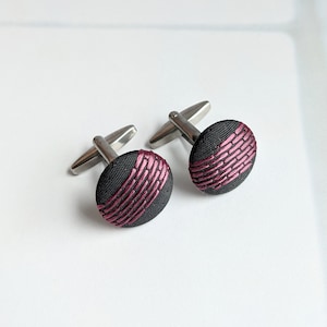 Handmade Fabric Cufflinks: Purple & Blue Stainless Steel Setting