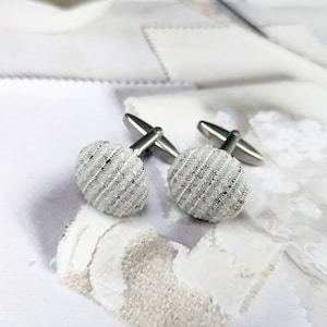 Unique beige and silver striped cufflinks, Stripe Pattern Designer Fabric Cuffinks, Groomsmen Gift, Cufflinks for Groom, Cuff links Dad