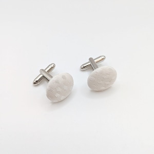 Handmade White Fabric Cufflinks: Brass Setting, Groomsmen Gift