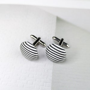 Unique black and white striped cufflinks made of designer fabric, Gift for Him, Groomsmen Gift, Cufflinks for Groom, Cuff links Dad