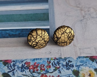 Gold Lace Fabric Earrings: Hypoallergenic Studs, Lightweight Dainty Earrings