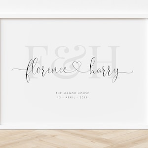 Personalised Wedding Print With Names And Initials, Gift For Married Couple, Wedding Gift