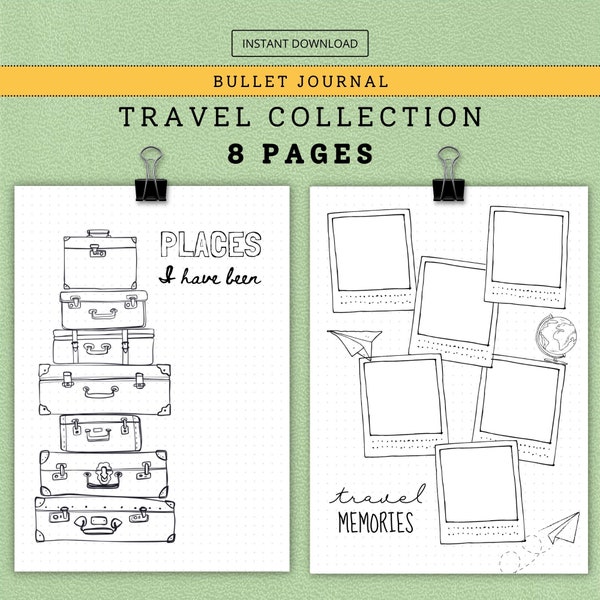 TRAVEL COLLECTION for Bullet Journal Kit, 2021, Bujo Starter Kit, Printable Bullet Journal Templates, Planner Insert Refill page