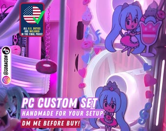 Kawaii Magnetic PC Fan Cover | Custom Music Theme 3D Printed Set | Handmade Gaming PC Accessories