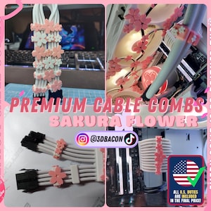 Sakura themed premium cable combs customizable design, hand-assembled