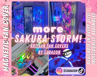 ARTISAN HANDMADE Sakura cherry blossom fan cover,magnetic exclusive fan cover,Gamer custom awesome pc decoration, Unique Egirl shroud grill