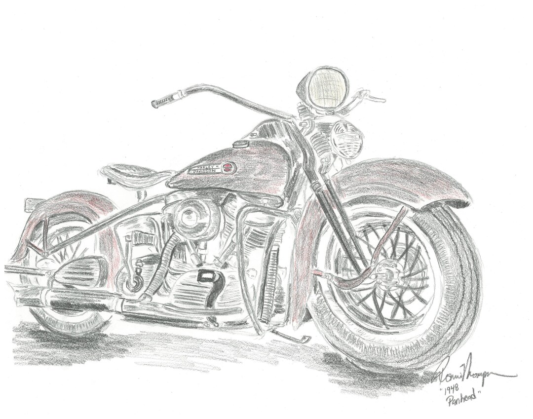 thumbnail interactive-video image 1 of 1948 Harley Davidson Panhead Vintage Motorcycle Poster Print, 24x36, Unframed 1 of 3