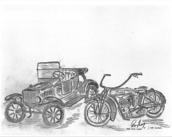 1919 Model T Ford Car and 1919 Indian Motorcycle
