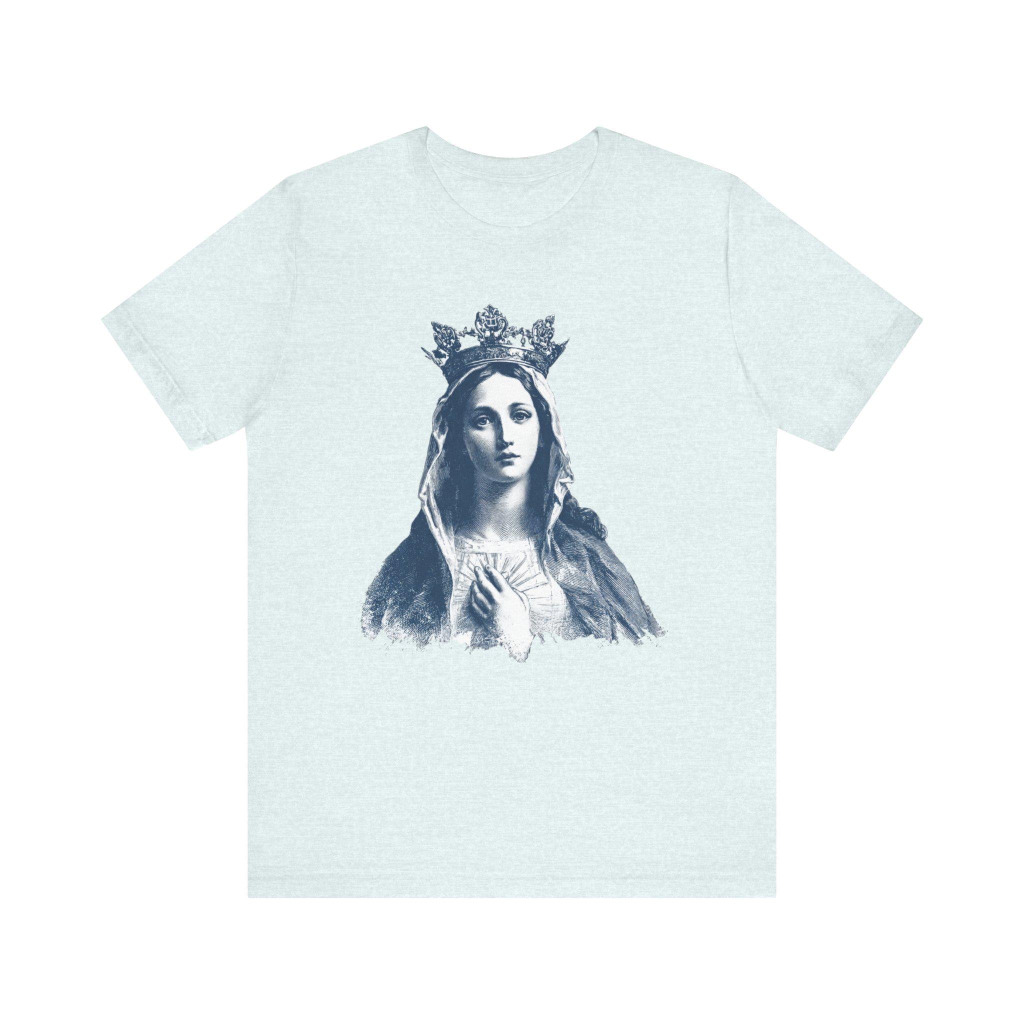 Blue Mother of Jesus Marian T-shirt, Religious Christian Virgin