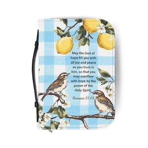 Copertina della Bibbia con limoni e uccellini canori / Versetto biblico Romani 15:13, regalo per lei, nuova credente