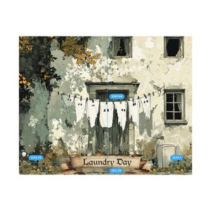 Póster de satén "Día de la colada fantasma", arte rústico de pared, decoración de Halloween para el hogar, impresión vintage, ambiente acogedor, regalo para amantes del arte, estilo gótico.