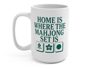 Caneca de café Mahjong de cerâmica de 443 ml (15 oz) para noite de jogos, presente para amantes de Mahjong, jogador de peças, caneca para casa, utensílio de cozinha, presente para entusiasta de jogos de mesa.