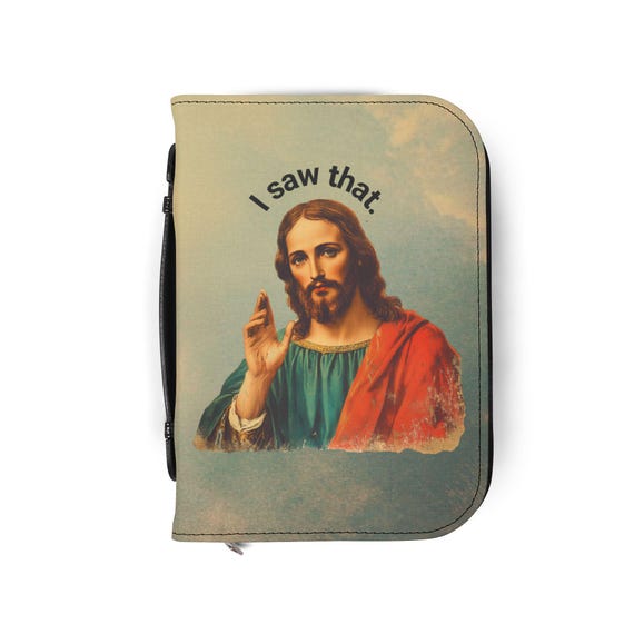 Funny 'I Saw That' Jesus Bible Cover, PU Leather Religious Book