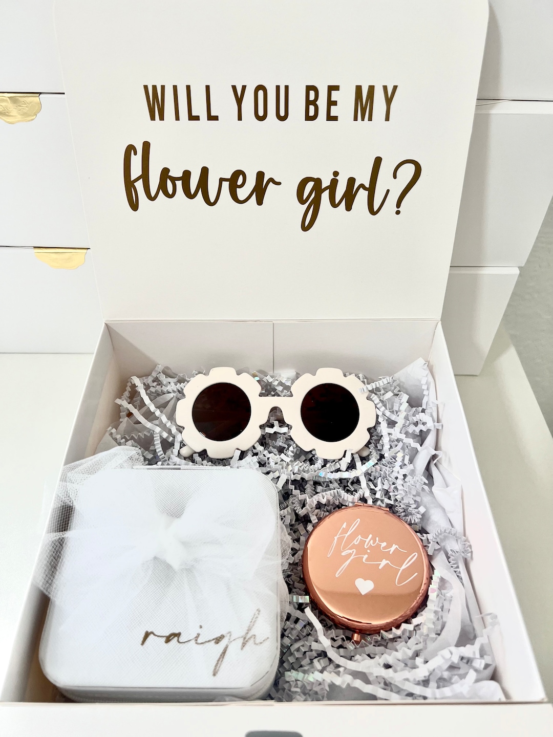 Flower Girl Proposal Box With Jewelry Box Flower Girl Sunglasses Gold