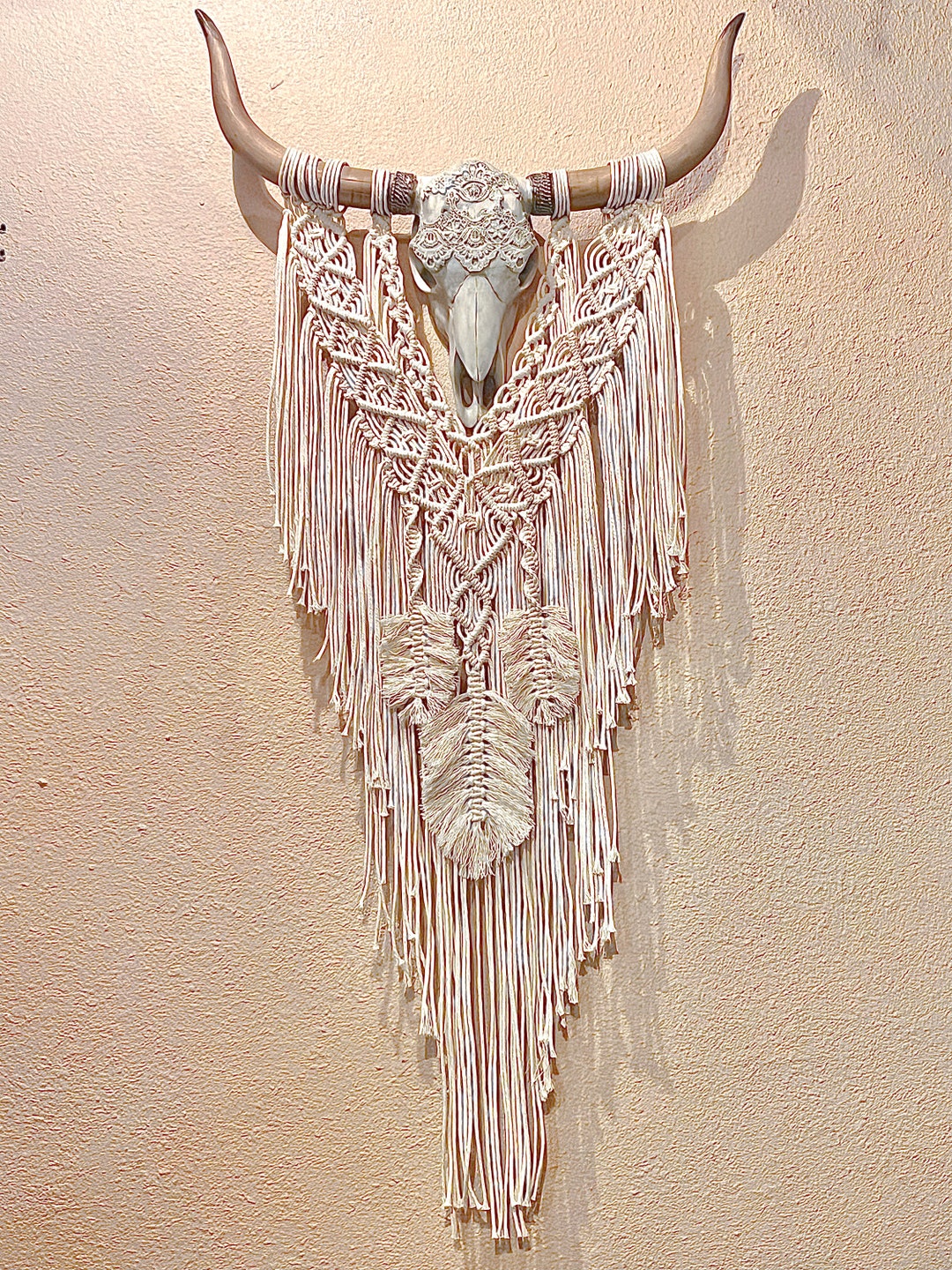 Faux Long Horn Cow Skull Macrame Wall Decor - Etsy