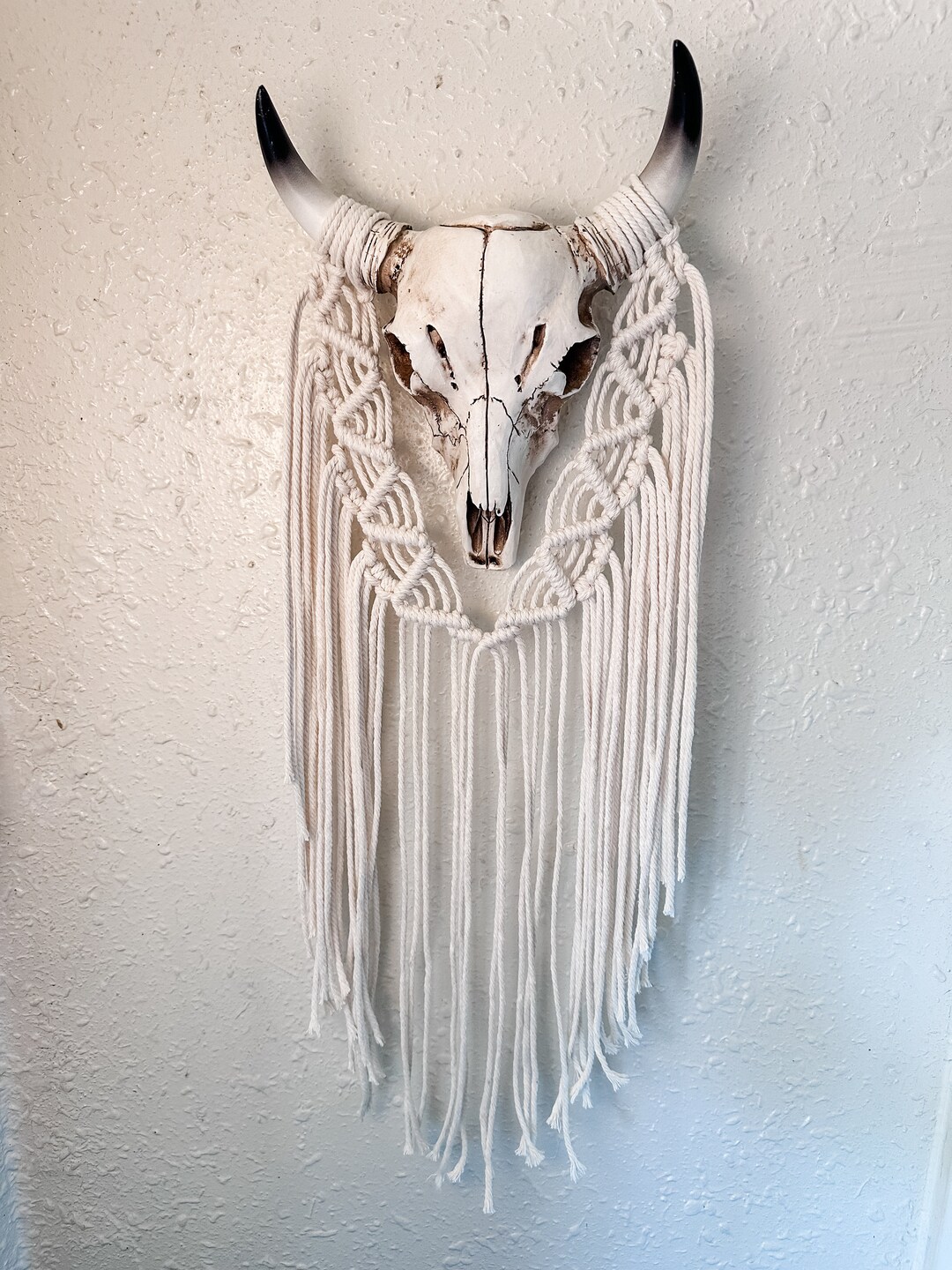 Black and White Faux Cow Skull Macrame Art Wall Hanging Decor - Etsy