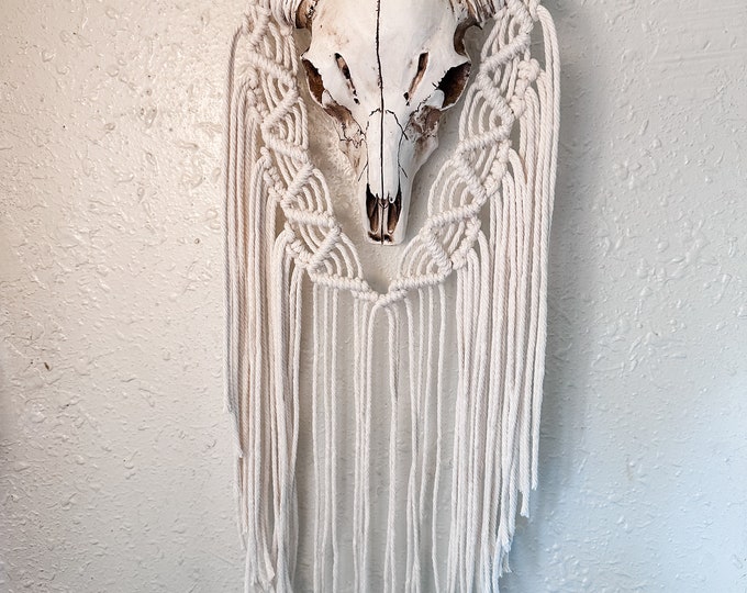 Black and White Faux Cow Skull Macrame Art Wall Hanging Decor - Etsy