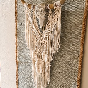 Faux Long Horn Cow Skull Macrame Wall Decor Handmade - Etsy