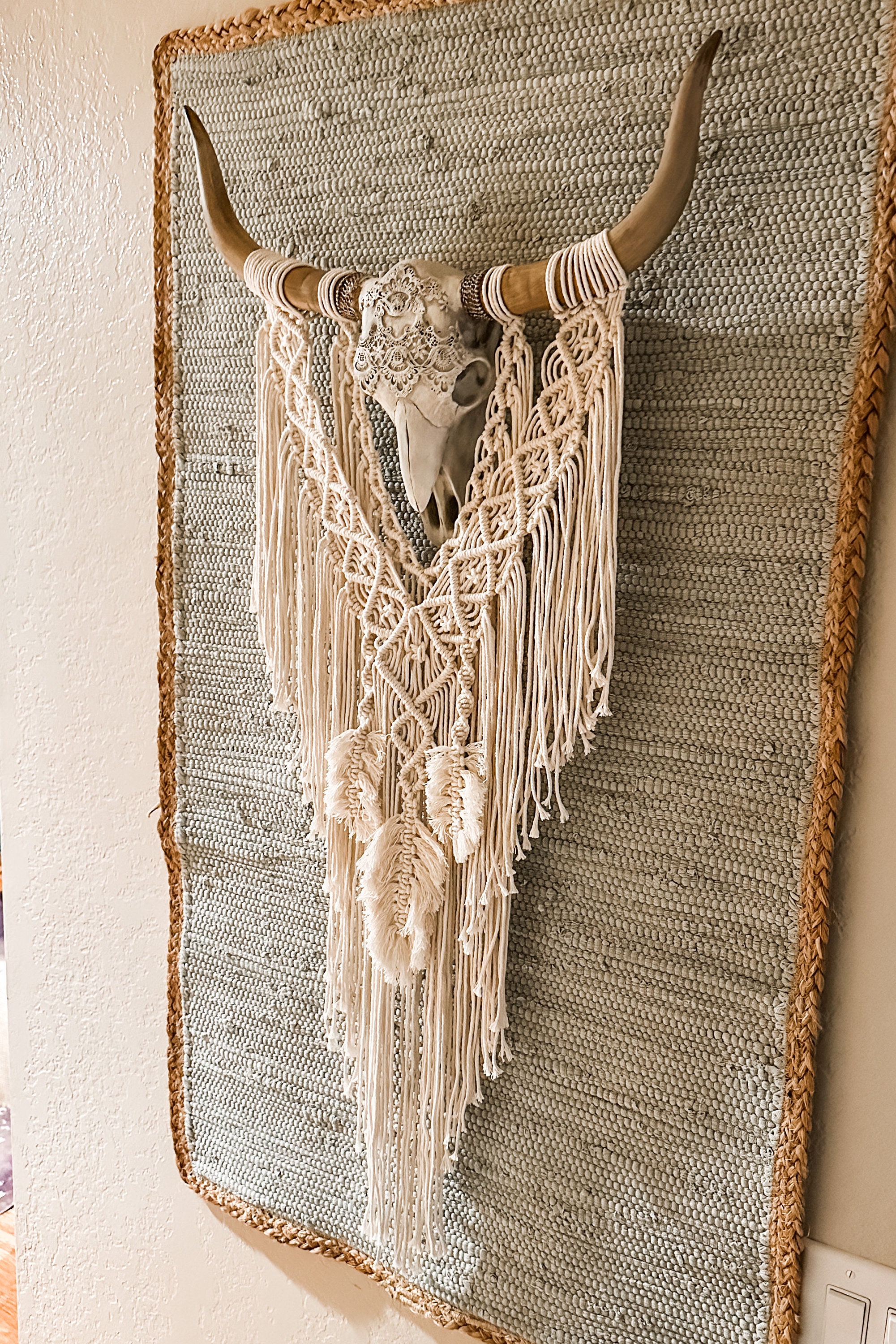 Faux Long Horn Cow Skull Macrame Wall Decor Handmade - Etsy