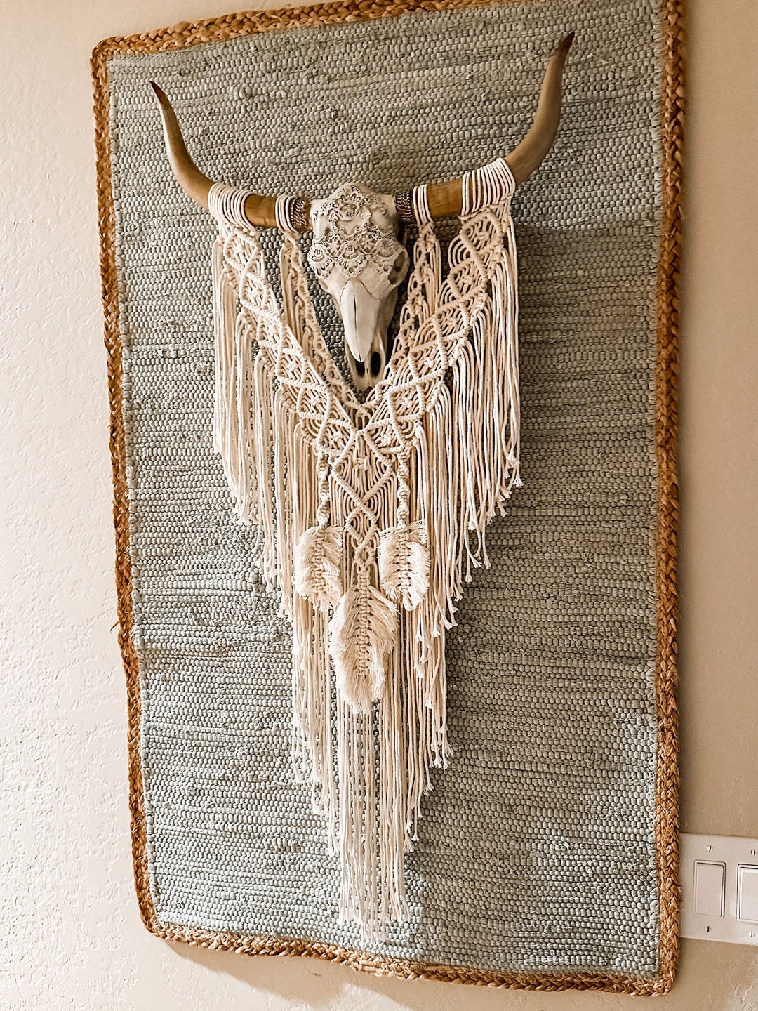 Faux Long Horn Cow Skull Macrame Wall Decor Handmade - Etsy