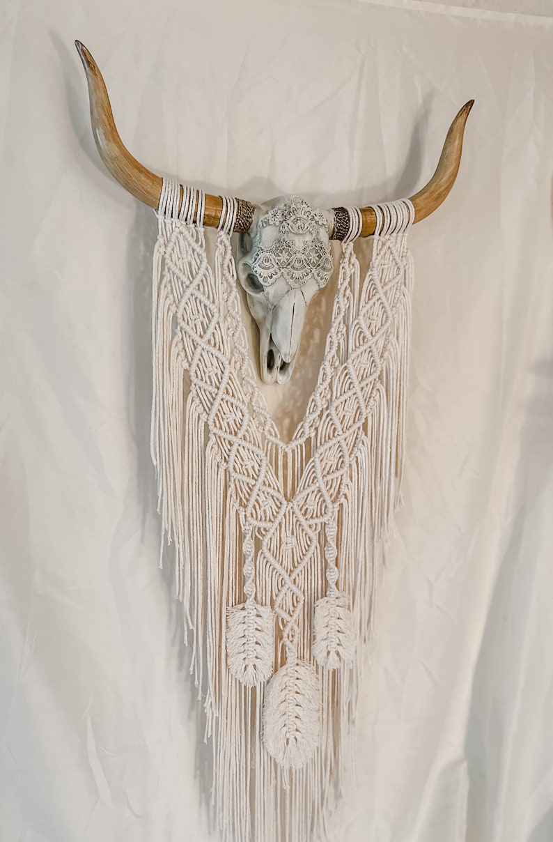 Faux Long Horn Cow Skull Macrame Wall Decor Handmade - Etsy
