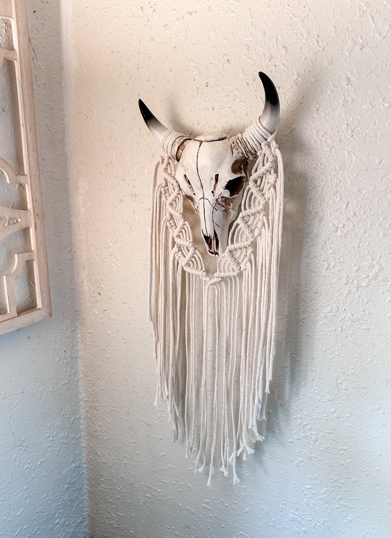 Black and White Faux Cow Skull Macrame Art Wall Hanging Decor - Etsy