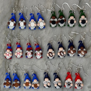 Customizable Team Gnome Earrings / Sports / Soccer / Lacrosse / Football / Baseball / Volleyball / Music / Team Colors / Team Spirit