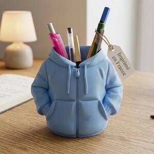 Pot à crayons sweat à capuche imprimé en 3D - Rangement bureau original - Cadeau étudiant collègue - Déco desk setup - 11 cm - 40 couleurs