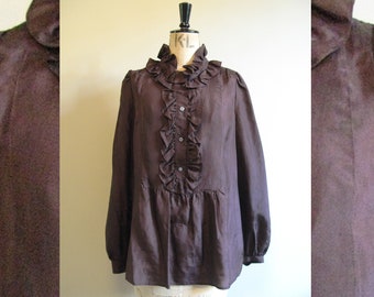 Marc by Marc Jacobs vintage brown oversized silk ruffle blouse 1970s style