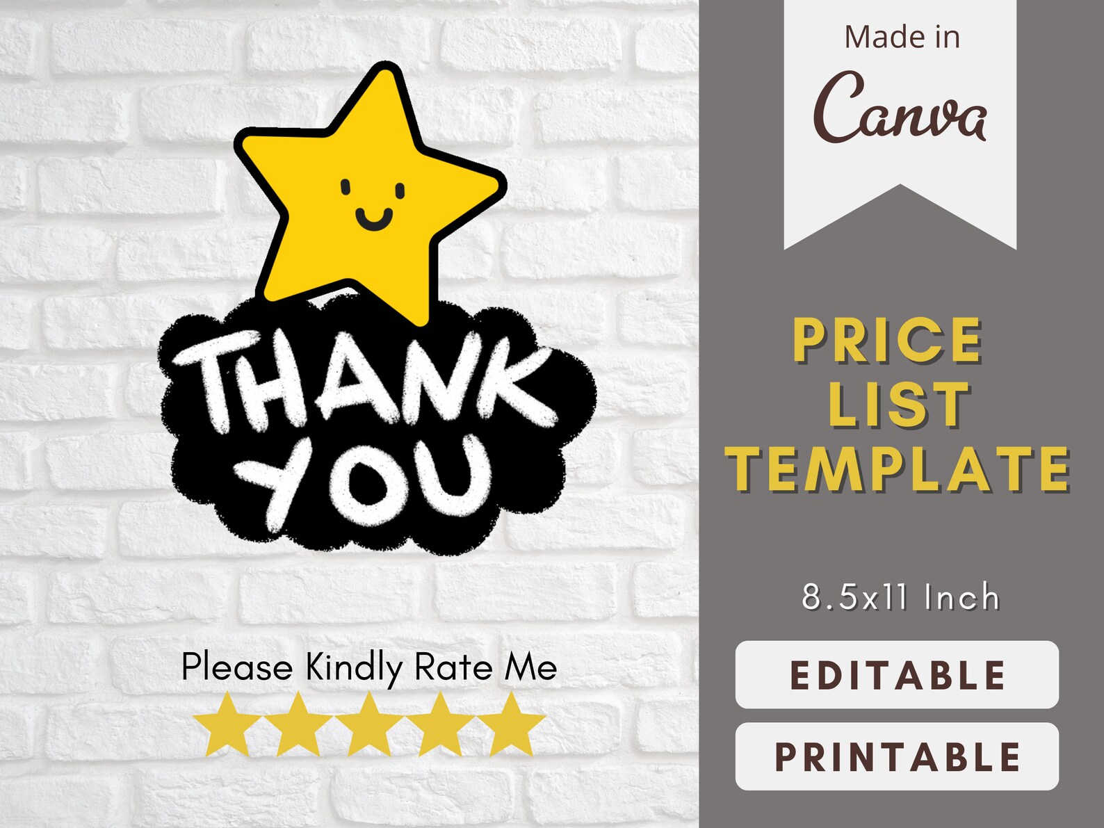 Price List Template Small Business Pricing Editable in Canva Printable ...