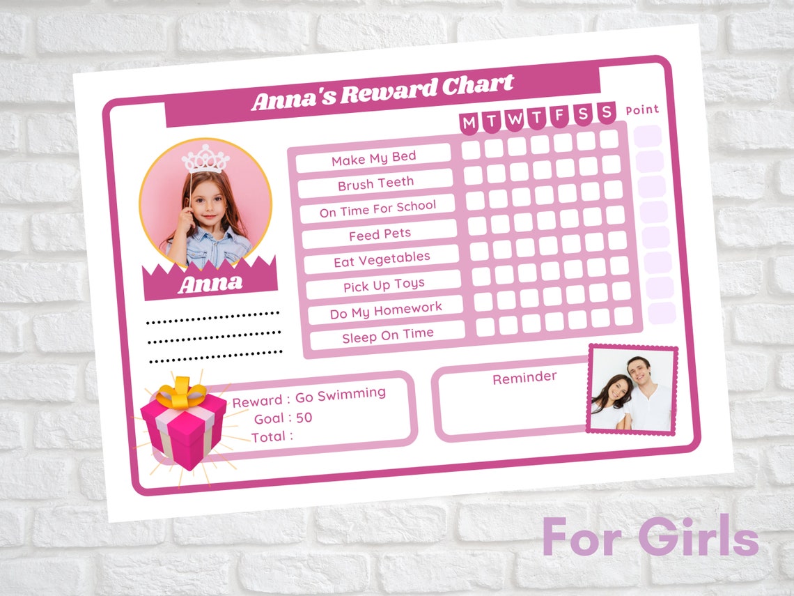 Chore Chart for Kids Printable Girl Chore Reward Template Canva ...