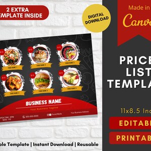 Preisliste Vorlage | kleinunternehmen preise editierbar in canva | Druckvorlage schwarze Liste Flyer |benutzerdefiniertes Menü | Restaurant Essen Preisliste