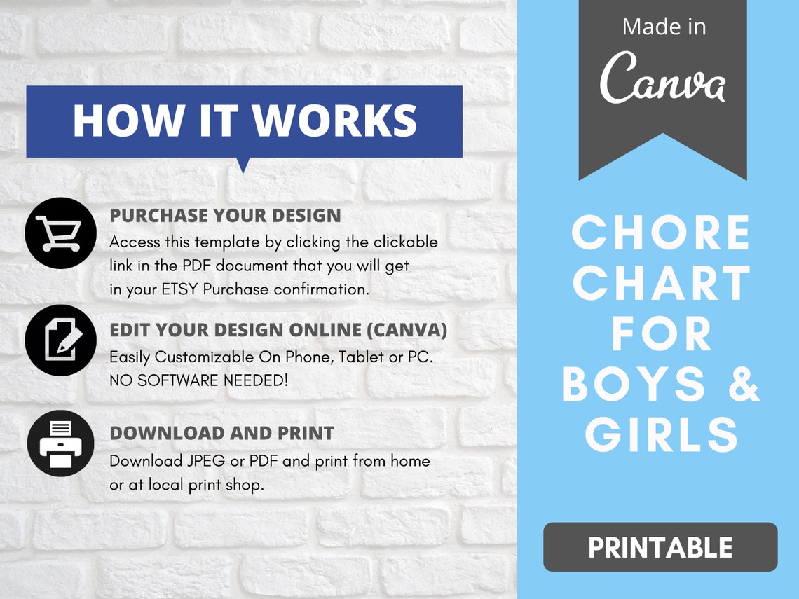 Chore Chart for Kids Printable Girl Chore Reward Template - Etsy