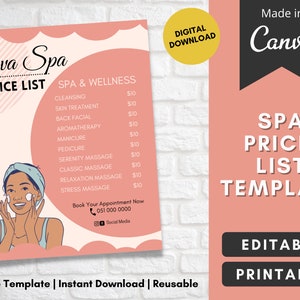 Price list template | small business pricing editable in canva | printable sheet list flyer | custom brochure  | spa salon shop price list