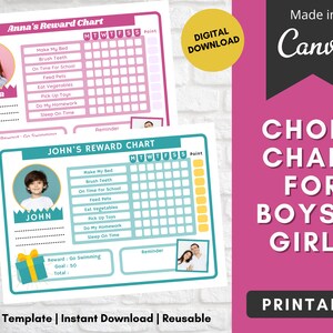 Chore Chart for Kids Printable Girl Chore Reward Template Canva ...