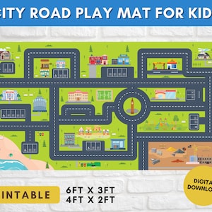 Tapete de brincar para crianças, mapa de estradas da cidade, carro, conjunto de tapetes para impressão digital | Design de layout de tapete de brincar | Tapete de pista de estrada para impressão para crianças
