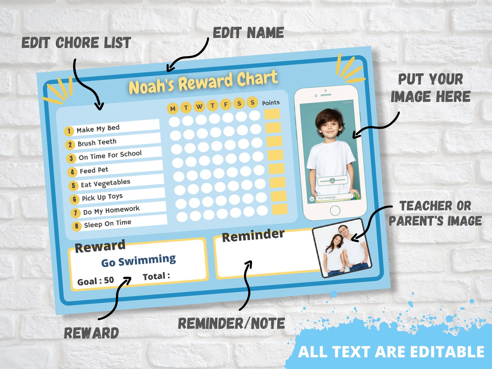Chore Chart for Kids Printable Girl and Boy Reward Template | Etsy