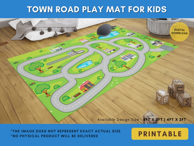 Kids City Town Roads Map Car Play Mat Printable Set Rug in Digital Play