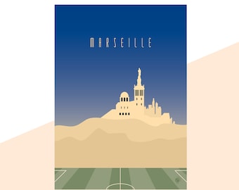 Marseille Provence Minimalist Travel Poster Graphic Design Illustration Wall Art Print Matte Poster Colourful Ink Home Decor Gift