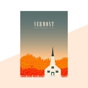 Vermont Minimalist Travel Poster Graphic Design Illustration Wall Art Print Matte Poster Colourful Ink Home Decor Gift