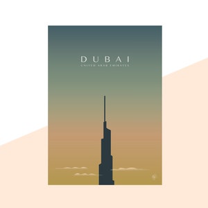 Dubai Burj Khalifa Minimalist Travel Poster Graphic Design Illustration Wall Art Print Matte Poster Colourful Ink Home Decor Gift
