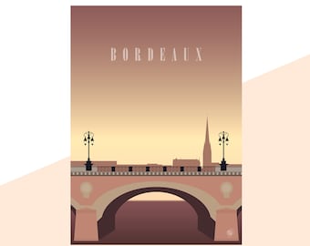 Bordeaux Minimalist Travel Poster Graphic Design Illustration Wall Art Print Matte Poster Colourful Ink Home Decor Gift