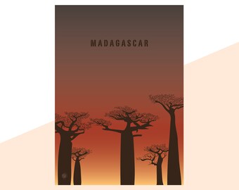 Madagascar Travel Poster | Minimalist Baobab Tree Art Print
