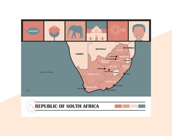 South Africa Minimalist Travel Map Poster Graphic Design Illustration Wall Art Print Matte Poster Colourful Ink Home Decor Gift