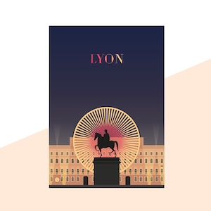 Lyon Minimalist Travel Poster Graphic Design Illustration Wall Art Print Matte Poster Colourful Ink Home Decor Gift